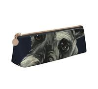 KemEng Perros Schnauzer Lindos de Aceite Colorido, Estuche para lápices con Forma de triángulo, Estuche portátil de Cuero con Cremallera, Estuche para cosméticos