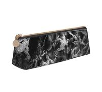 KemEng Piedra de mármol Gris Grafito Plateado Negro, Estuche para lápices con Forma de triángulo, Estuche portátil de Cuero con Cremallera, Estuche para cosméticos