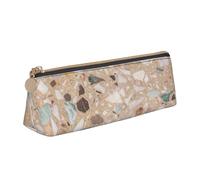 KemEng Piedra Natural Terrazo, Estuche para lápices con Forma de triángulo, Estuche portátil de Cuero con Cremallera, Estuche para cosméticos