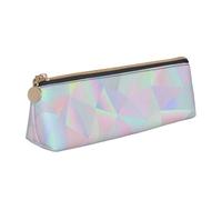 KemEng Poligonal holográfico Iridiscente Abstracto, Estuche para lápices con Forma de triángulo, Estuche portátil de Cuero con Cremallera, Estuche para cosméticos