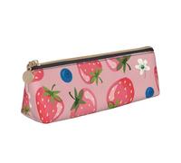 KemEng Preciosa Fresa Rosa, Estuche para lápices con Forma de triángulo, Estuche portátil de Cuero con Cremallera, Estuche para cosméticos
