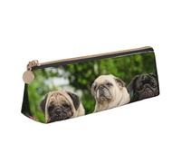 KemEng Pug Amistad Bokeh Perros Mascotas Amigos Pug, Estuche para lápices con Forma de triángulo, Estuche portátil de Cuero con Cremallera, Estuche para cosméticos