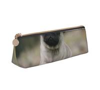 KemEng Pug Bokeh Cachorro Perros Césped Mascotas Pug, Estuche para lápices con Forma de triángulo, Estuche portátil de Cuero con Cremallera, Estuche para cosméticos