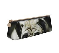 KemEng Pug Perros Tristes Perros Tristes Pug Mascotas Pug, Estuche para lápices con Forma de triángulo, Estuche portátil de Cuero con Cremallera, Estuche para cosméticos