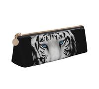 KemEng Pupila Azul Tigre Blanco, Estuche para lápices con Forma de triángulo, Estuche portátil de Cuero con Cremallera, Estuche para cosméticos