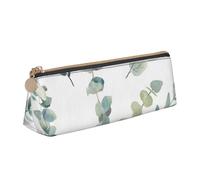 KemEng Ramita Verde Natural Blanca Impresa, Estuche para lápices con Forma de triángulo, Estuche portátil de Cuero con Cremallera, Estuche para cosméticos