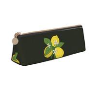 KemEng Ramo De Limón con Rama Y Lirios Negro, Estuche para lápices con Forma de triángulo, Estuche portátil de Cuero con Cremallera, Estuche para cosméticos