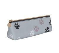 KemEng Rastros de Huellas de Patas Cate, Estuche para lápices con Forma de triángulo, Estuche portátil de Cuero con Cremallera, Estuche para cosméticos