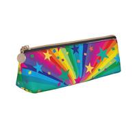 KemEng Rayos de Confeti de Arco Iris y Estrellas, Estuche para lápices con Forma de triángulo, Estuche portátil de Cuero con Cremallera, Estuche para cosméticos