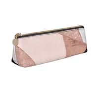 KemEng Rosa Oro Brillo Negro Blanco Mármol Geométrico, Estuche para lápices con Forma de triángulo, Estuche portátil de Cuero con Cremallera, Estuche para cosméticos