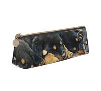 KemEng Rottweiler Dormir Perros Mascotas Cachorros Pequeños, Estuche para lápices con Forma de triángulo, Estuche portátil de Cuero con Cremallera, Estuche para cosméticos