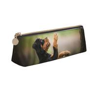 KemEng Rottweiler Mascotas Cachorro Perros Bokeh, Estuche para lápices con Forma de triángulo, Estuche portátil de Cuero con Cremallera, Estuche para cosméticos