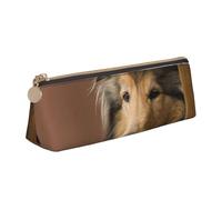 KemEng Rough Collie Lassie Perros Perros Grandes Y Esponjosos Mascotas, Estuche para lápices con Forma de triángulo, Estuche portátil de Cuero con Cremallera, Estuche para cosméticos