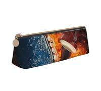 KemEng Saxofón en Llamas y Hielo, Estuche para lápices con Forma de triángulo, Estuche portátil de Cuero con Cremallera, Estuche para cosméticos