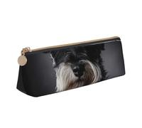 KemEng Schnauzer Retrato Gris Oscuro, Estuche para lápices con Forma de triángulo, Estuche portátil de Cuero con Cremallera, Estuche para cosméticos