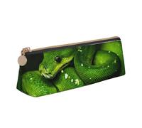 KemEng Serpiente Reptil Verde, Estuche para lápices con Forma de triángulo, Estuche portátil de Cuero con Cremallera, Estuche para cosméticos
