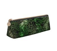 KemEng Serpiente Verde Estampada, Estuche para lápices con Forma de triángulo, Estuche portátil de Cuero con Cremallera, Estuche para cosméticos