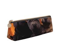 KemEng Shar Pei Cachorro Negro Perros Pequeños Cachorro Gris Mascotas, Estuche para lápices con Forma de triángulo, Estuche portátil de Cuero con Cremallera, Estuche para cosméticos