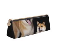 KemEng Shiba Inu Akita Inu, Estuche para lápices con Forma de triángulo, Estuche portátil de Cuero con Cremallera, Estuche para cosméticos