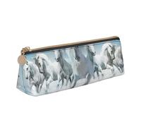 KemEng Siete Caballos Corriendo, Estuche para lápices con Forma de triángulo, Estuche portátil de Cuero con Cremallera, Estuche para cosméticos