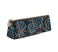 KemEng Suculentas Frescas Impresas, Estuche para lápices con Forma de triángulo, Estuche portátil de Cuero con Cremallera, Estuche para cosméticos