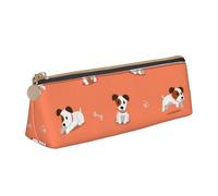 KemEng Terrier Jack Russell de Dibujos Animados, Estuche para lápices con Forma de triángulo, Estuche portátil de Cuero con Cremallera, Estuche para cosméticos