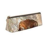 KemEng Tigre Bebé Familia De Tigres Joven, Estuche para lápices con Forma de triángulo, Estuche portátil de Cuero con Cremallera, Estuche para cosméticos