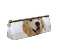 KemEng Un Perro Perdiguero de Oro, Estuche para lápices con Forma de triángulo, Estuche portátil de Cuero con Cremallera, Estuche para cosméticos