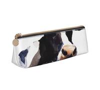 KemEng Vaca con una Flor de Margarita, Estuche para lápices con Forma de triángulo, Estuche portátil de Cuero con Cremallera, Estuche para cosméticos