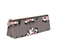 KemEng Vaca Linda de la Historieta Impresa, Estuche para lápices con Forma de triángulo, Estuche portátil de Cuero con Cremallera, Estuche para cosméticos