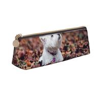 KemEng Westie Bokeh West Highland White Terrier Perros, Estuche para lápices con Forma de triángulo, Estuche portátil de Cuero con Cremallera, Estuche para cosméticos