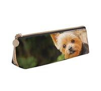 KemEng Yorkshire Terrier Bokeh Lindo Perros Pared Yorkie, Estuche para lápices con Forma de triángulo, Estuche portátil de Cuero con Cremallera, Estuche para cosméticos