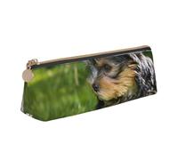 KemEng Yorkshire Terrier Verde Hierba Yorkie Perros Lindos, Estuche para lápices con Forma de triángulo, Estuche portátil de Cuero con Cremallera, Estuche para cosméticos