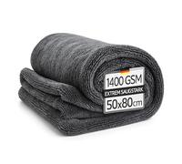 Kemes Paño de microfibra auto XXL ultra absorbente con 1400 g/m² de peso pesado gris 50 x 80 cm, paño seco de microfibra de primera calidad, sin rayar | Paño de pulido absorbente de 5 veces para