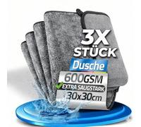 Kemes Paños de microfibra para coche, 3 unidades, doble cara con 600 g/m², para secar, absorbentes y sin rigidez, para el cuidado del coche, 30 x 30 cm