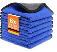 Kemes Paños de microfibra para coche, interior del hogar, limpieza general, 500 g/m², paño de pulido 30 x 30 cm (azul, 6)