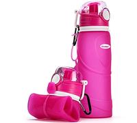 Kemier Botellas de Agua de Silicona Plegables-750ML,Calidad Médica Libre de BPA,Aprobado por FDA.Enrollarse,Botellas de Agua Plegables a Prueba de Fugas Para el Aire Libre y Deportes (rosa)