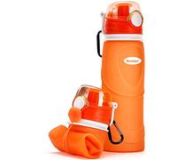 Kemier Botellas de Agua de Silicona Plegables-750ML,Calidad Médica Libre de BPA,Aprobado por FDA.Enrollarse,Botellas de Agua Plegables a Prueba de Fugas Para el Aire Libre y Deportes(naranja)