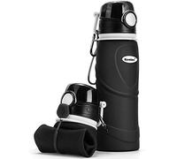 Kemier Botellas de Agua de Silicona Plegables-750ML,Calidad Médica Libre de BPA,Aprobado por FDA.Enrollarse,Botellas de Agua Plegables a Prueba de Fugas Para el Aire Libre y Deportes(negro)