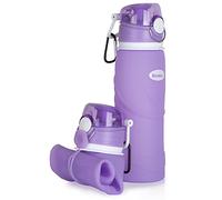 Kemier Botellas de Agua de Silicona Plegables-750ML,Calidad Médica Libre de BPA,Aprobado por FDA.Puede Enrollarse Hasta 26 oz,Botellas de Agua Plegables a Prueba de Fugas Para el Aire Libre y Deportes