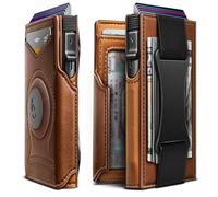 KEMISANT Billetera Airtag para hombre, billetera delgada para bolsillo frontal, clip de dinero estándar o Apple Airtag para uso de 3.8 x 2.8 x 0.9 pulgadas, Rojo Marrón3843, Talla única, Minimalista