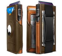 KEMISANT Billetera Airtag para hombre, billetera delgada para bolsillo frontal, clip de dinero estándar o Apple Airtag para uso de 3.8 x 2.8 x 0.9 pulgadas, Coffee3842, Talla única, Minimalista