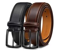 KEMISANT Cinturón Hombre 2 Piezas, Cinturón Cuero para Jeans Ropas Casuales 35mm,Tamaño Fijo(Café Noir,105cm/32-34" Cintura ajuste)