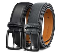 KEMISANT Cinturón Hombre 2 Piezas, Cinturón Cuero para Jeans Ropas Casuales 35mm,Tamaño Fijo(Negro/Gris Sagrado,105cm/32-34" Cintura ajuste)