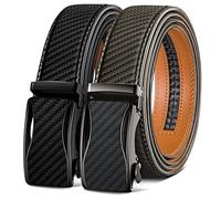 KEMISANT Cinturón Hombre 2 Piezas, Cinturones Hombre Cuero Hebilla Trinquete Automática,35MM Tamaño Ajustable para Pantalones Traje Vestir(Negro/Gris Sagrado-110cm/30-36" Cintura ajuste)