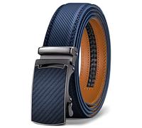 KEMISANT Cinturón Hombre, Cinturón Cuero Automático Trinquete Cierre,Traje Negocios,Ancho 35 mm,Tamaño Ajustado,Azul Marino2564,140cm/42-48" Cintura ajuste