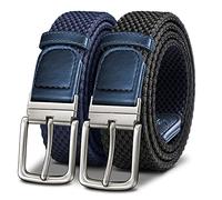 KEMISANT Cinturón trenzado reversible, elástico para hombre, golf, casual, 1 3/8 pulgadas, 1 cinturón con 2 lados disponibles, Negro/Azul Antiguo3049, 26"-30"Waist Adjustable