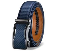 KEMISANT Cinturones Hombre, Cinturón Hombre Cuero Hebilla Trinquete Automática para Pantalones Traje Vestir 35mm,Tamaño Ajustable(Azul-125cm/36-42" Cintura ajuste)