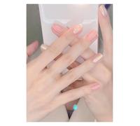 KEMKEY Exquisito arte de uñas, uñas postizas de temperamento alto, medianas y largas, hechas a mano, color blanco, con halo, degradado, purpurina, pieza de uña de diamante(1,S)