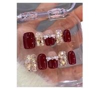 KEMKEY Uñas postizas hechas a mano, otoño e invierno, con purpurina roja, diamantes, parche for uñas postizas, extraíbles, color blanco(M)